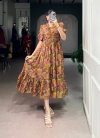Lnb 4505 Brown Colour Organza With Floral Print Designer Frock Wholesale Suppliers In Mumbai